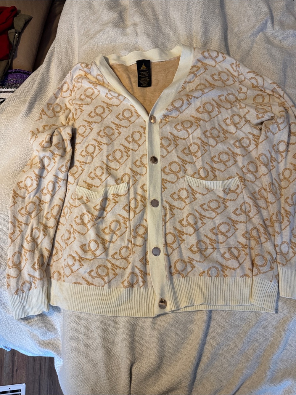 Disney 50th Anniversary Cream and Tan All-Over Logo Cardigan